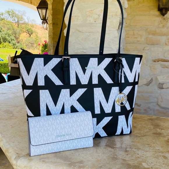Michael Kors jet set MK Graphic logo handbag Signature tote &wallet NWT - Picture 2 of 11